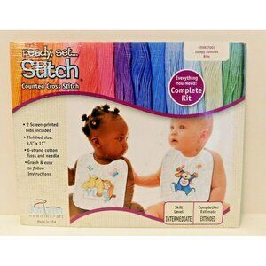 Janlynn Sleepy Bunnies Bibs Counted Cross Stitch Kit 9.5 x 11 #998-7003 NEW